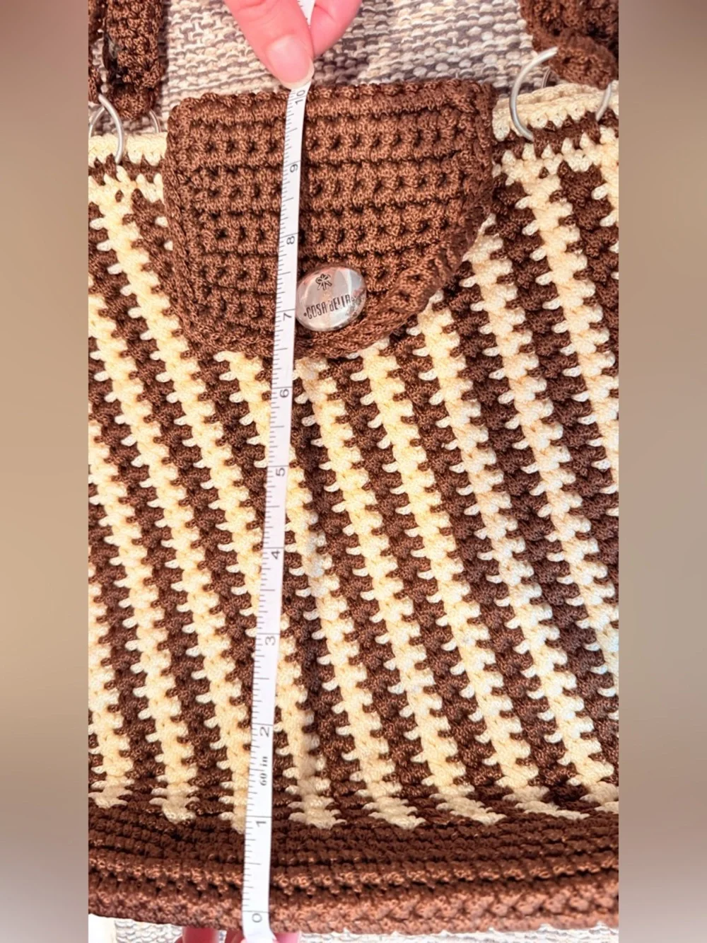 Hand-Crocheted Brown & Cream Tote Bag - Picture 4 of 7